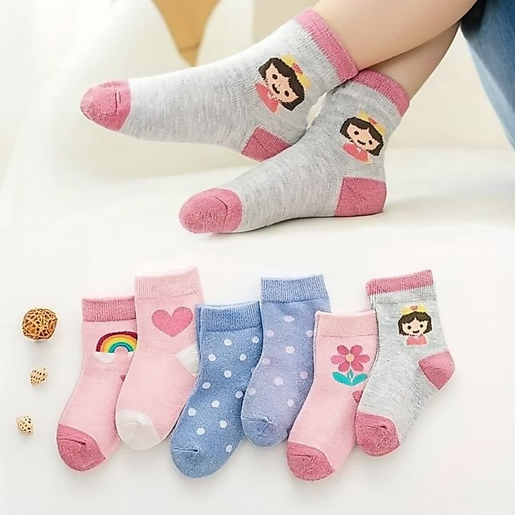 Kit 12 Pares de Meias Infantil Feminina Estampada Coloridas Algodão Macio e Confortável