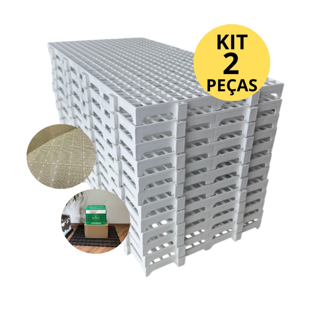 Kit 2 Peças Palete Estrado Piso Plástico Modular Camara Fria Pet Shop Armazem Deck 2,5x25x50 Pallet