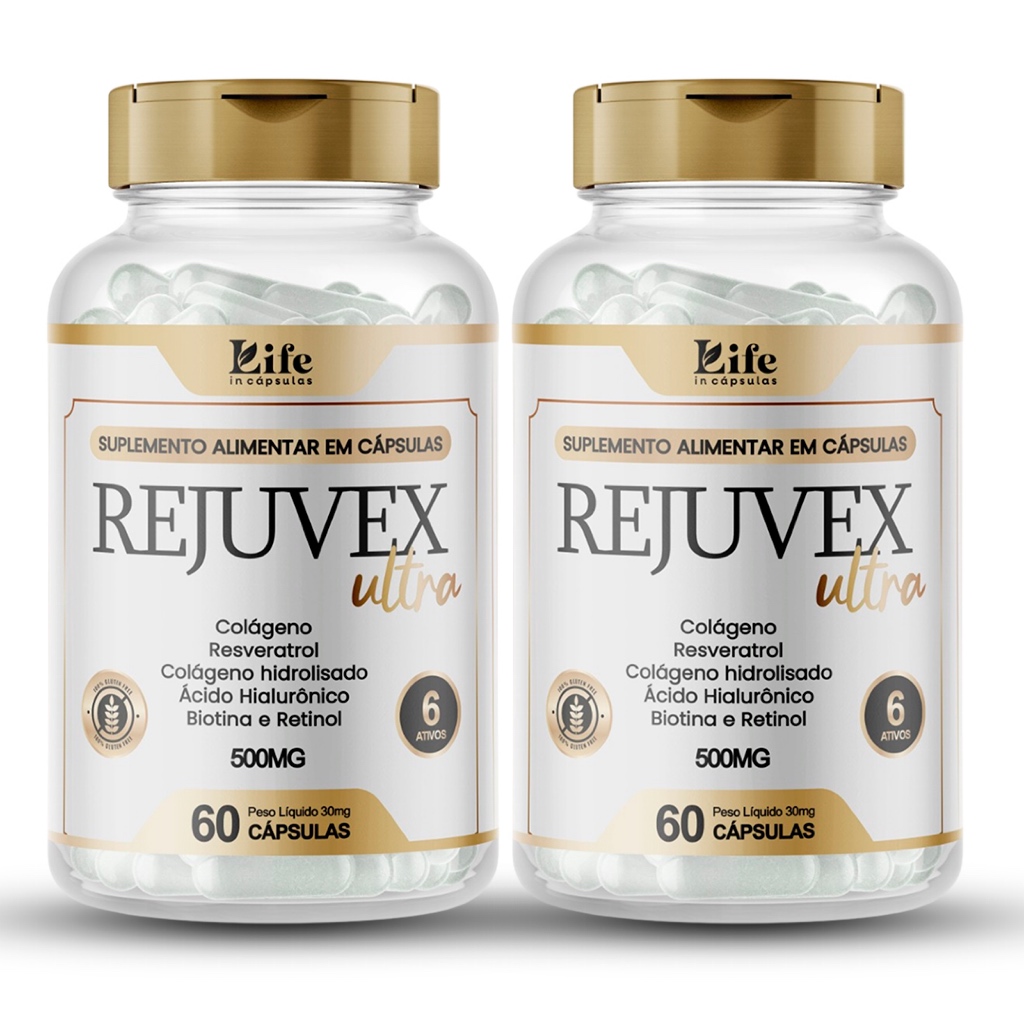 Kit Promo 2 Rejuvex Ultra - 120 Capsulas - Colágeno + Ácido Hialurônico | Pele Firme e Saudável