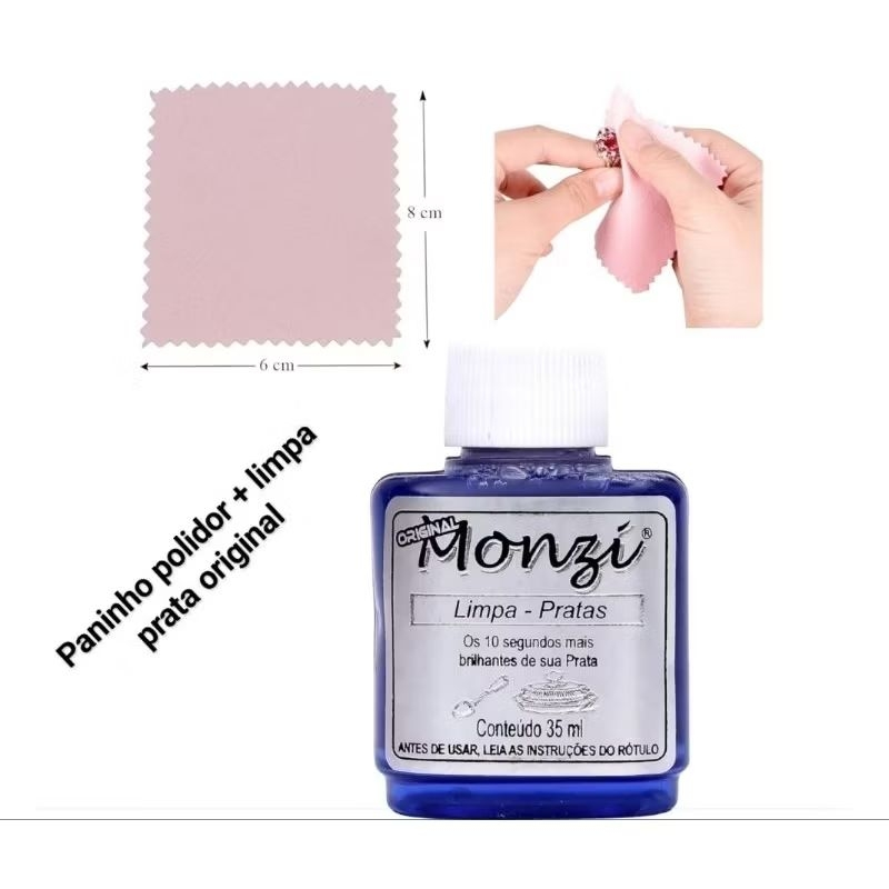 Limpa Prata monzi original frasco 35ml +01mini flanela polidora