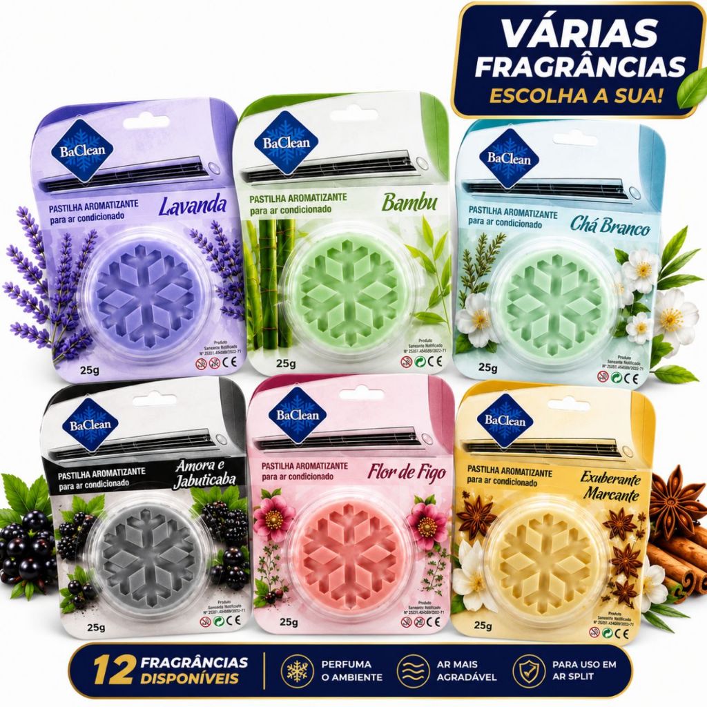 Pastilha Aromatizante Ar Condicionado Split BaClean 25g Várias Fragrâncias