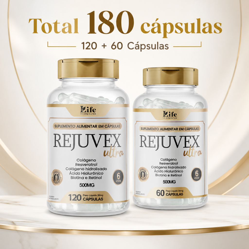 Rejuvex Ultra - 180 Capsulas - Colágeno + Ácido Hialurônico | Pele Firme e Saudável. Envio Rápido