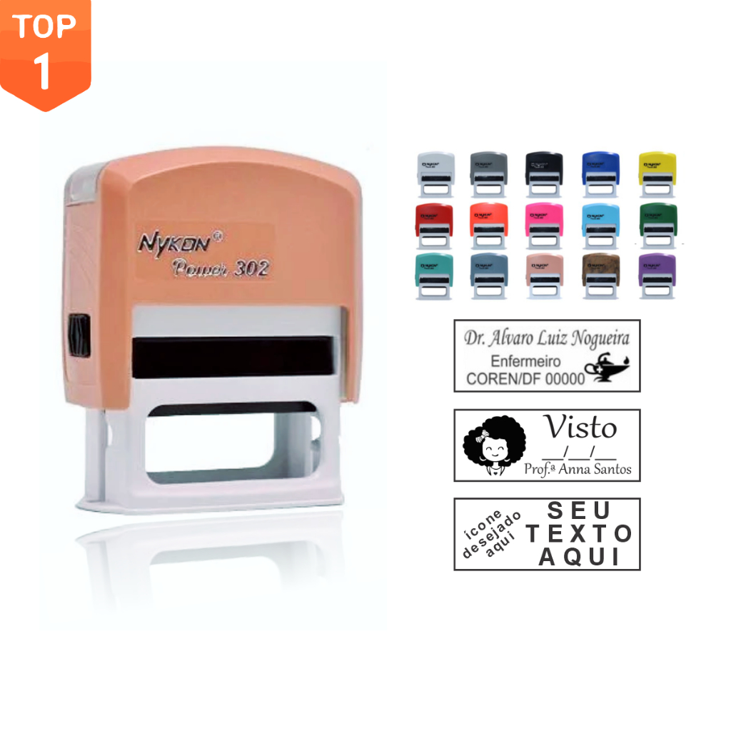 Carimbo Automático Personalizado - Modelo Nykon 302 - 14x38mm