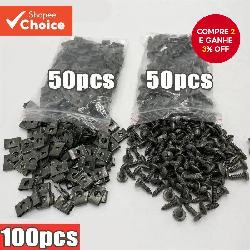 Um Conjunto De 50 Peças Clipe De Parafuso Auto-Roscante Tipo U , Prendedor De Ferro Antiferrugem Para Fixação De Painel