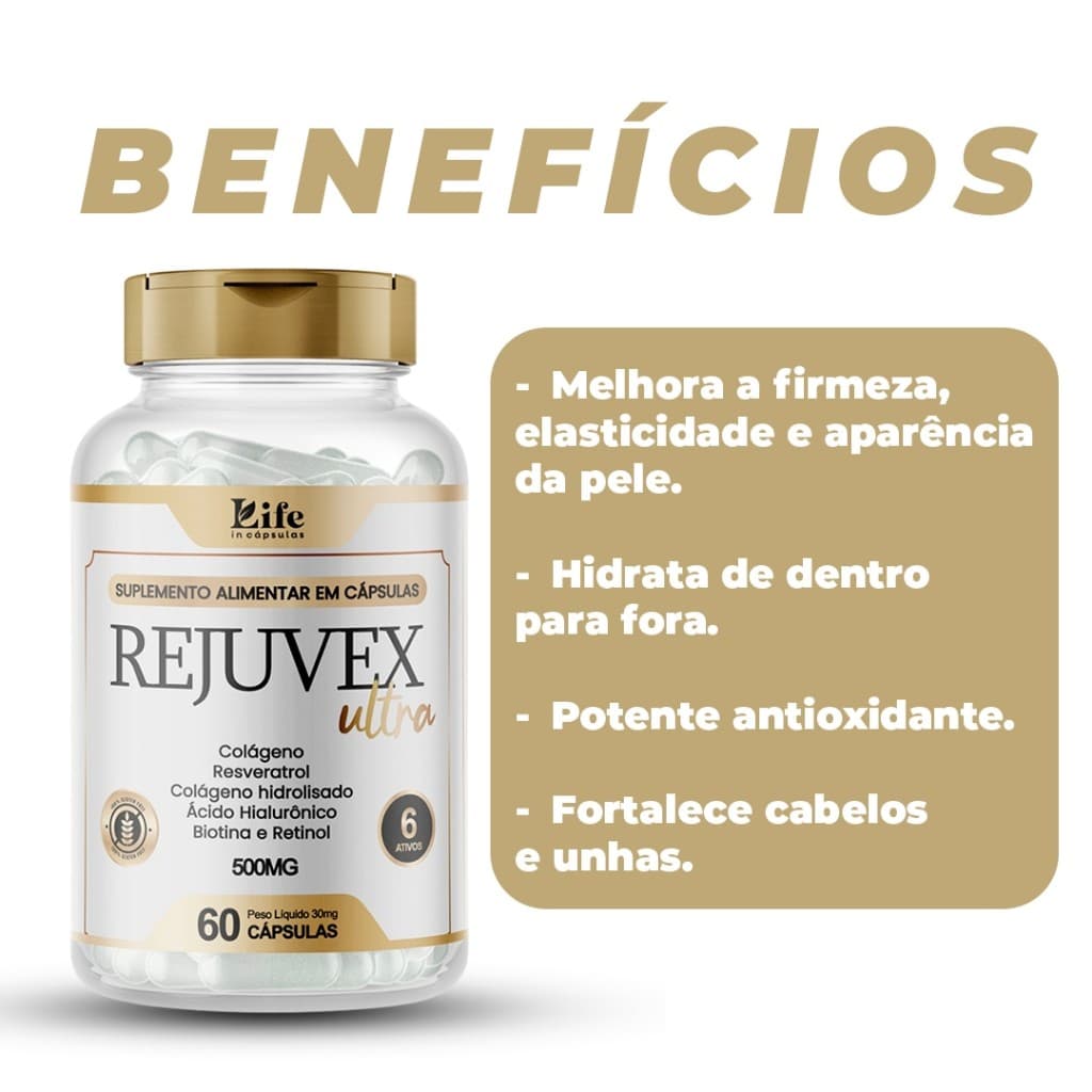 Rejuvex Ultra - 60 Capsulas por Pote - Colágeno + Ácido Hialurônico | Pele Firme e Saudável Premium