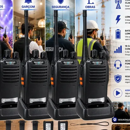 Kit 4 Rádios Comunicadores Walkie Talkie Profissional Eventos HT UHF Radinho walk talk - Com Fone Microfone e Acessórios Comunicação Segura Longo distancia Segurança Garçom Portátil Antena PTT Davely