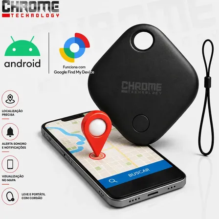 Mini Localizador Rastreador Smart Tag Gps Com Cordão Chaveiro Cor Preto Compatível Com Android Samsung Motorola Xiaomi Chrome Technology