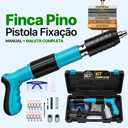 Pistola Fixação Finca Pino Ação Direta Pregos + Maleta Epi Pinador Pregador Grampeador Rebitador De Prego Pressão Manual Ferramenta Para Drywal Gesso Concreto Aço Parede Forro Pvc Grampo Kit Premium