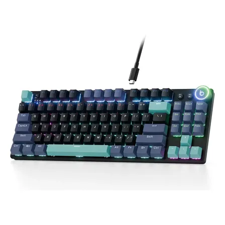 Teclado Mecânico Gamer Rgb Tkl, USB-C/Bluetooth/2.4G Sem Fio Teclado, 87 Teclas Hotwape Ansi Com Knob, Anti-Ghosting para PC, Notebook