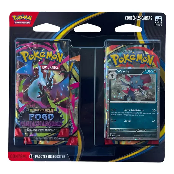 Blister Quádruplo Pokémon Fogo Fantasmagórico Me02 Weavile ou Sneasel