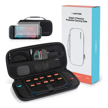 Estojo Case Rígido Para Nintendo Switch 2, 10 Slots Cartão Com 2 Películas Lention Cor Preto